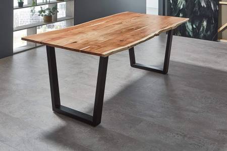 Esstisch Baumkante Natur Akazie V-Gestell schwarz 180 x 90 cm Quila