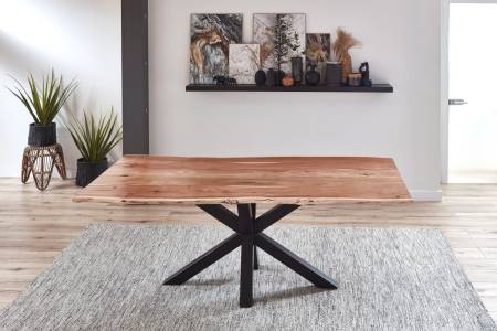 Esstisch Baumkante Akazie Natur 240 x 100 cm schwarz QUINCY