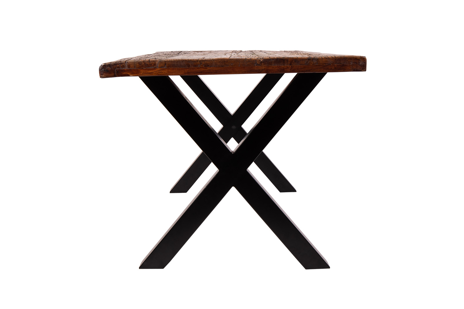 Baumkantentisch Rough Wood Platte 200 x 100 cm X-Gestell schwarz RAMON – Bild 8