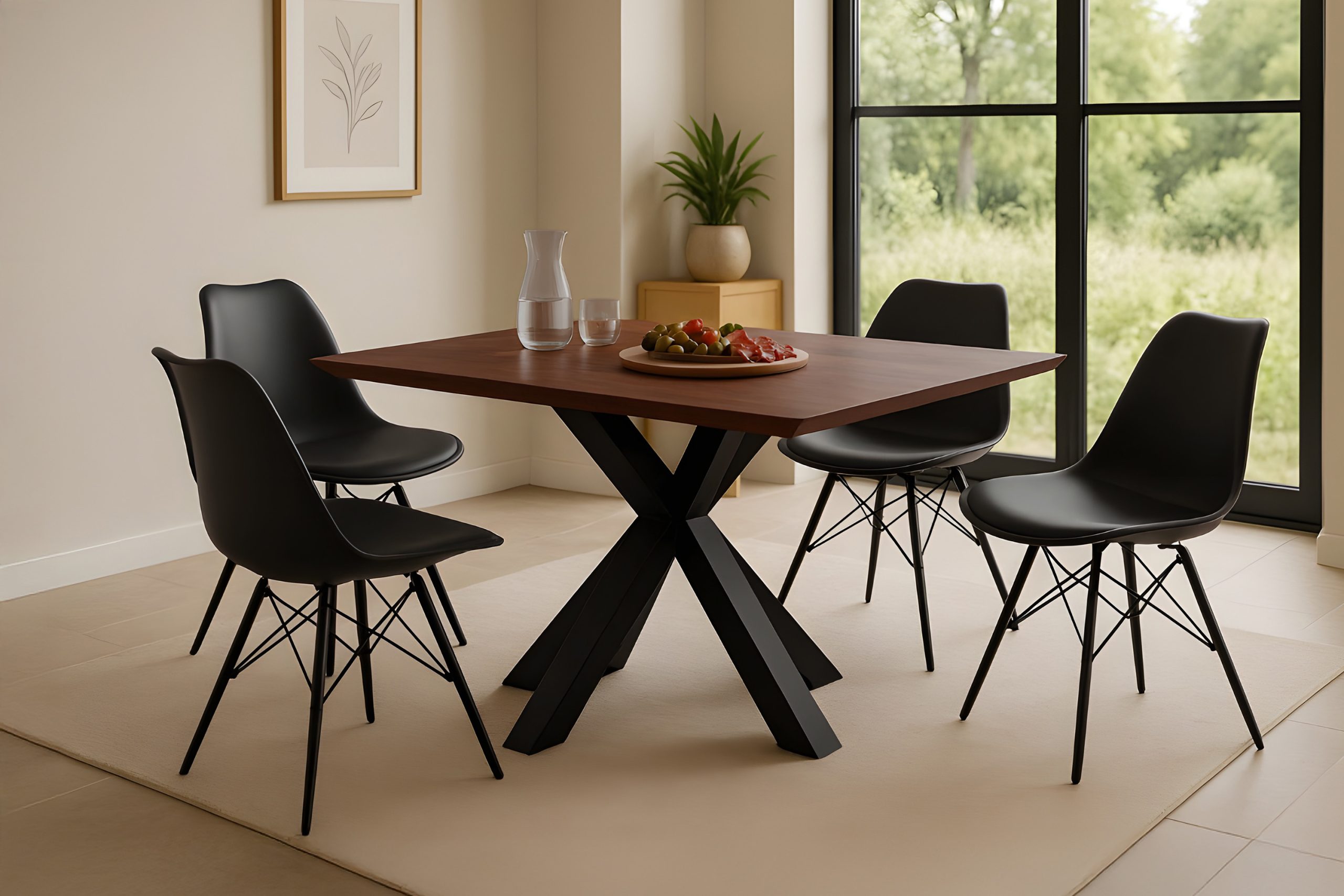 Esstisch 120x80 cm Akazie massiv kastaniefarben Schweizer Kante Spider-Gestell schwarz RITA – Bild 4