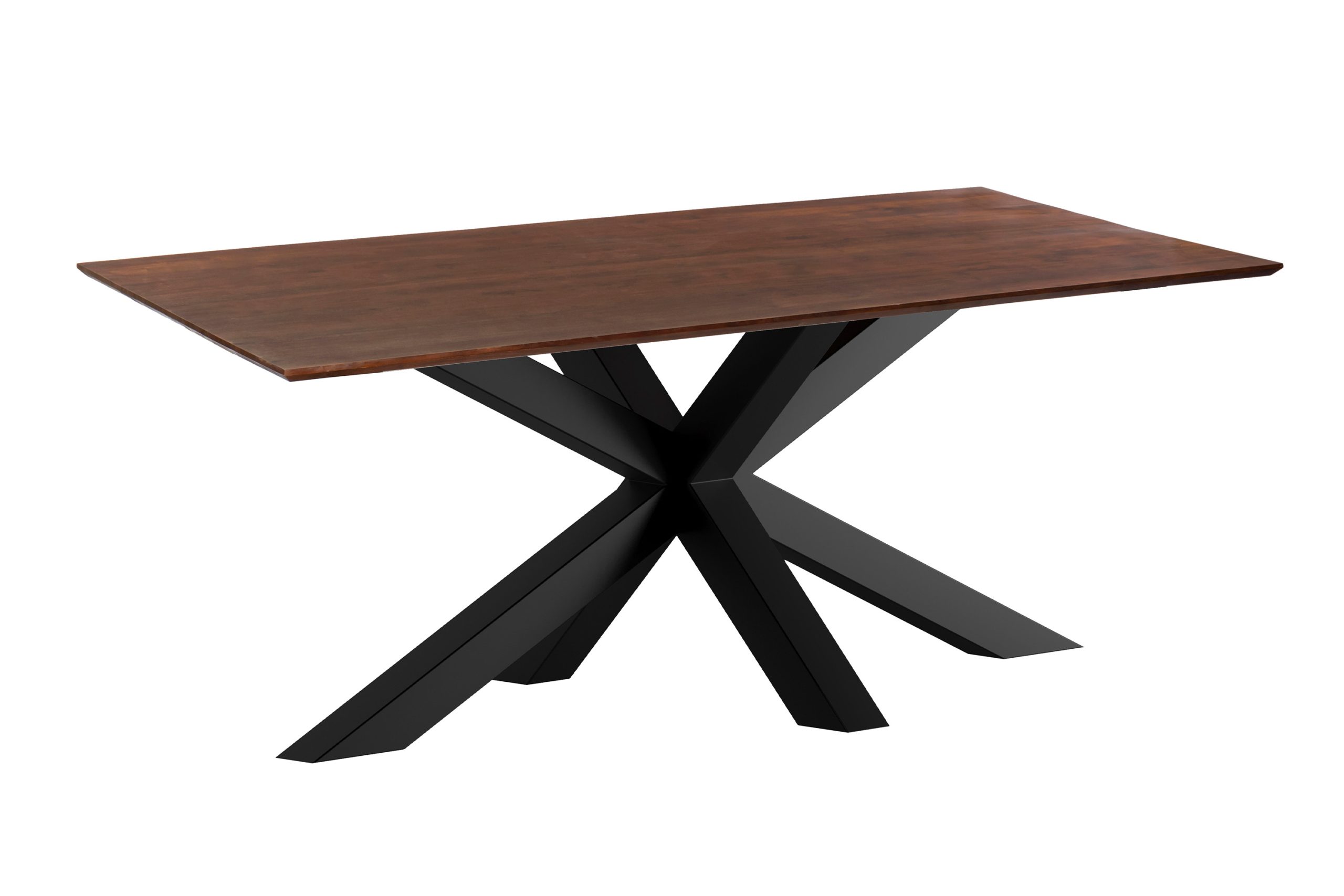 Esstisch 200x100 cm Akazie massiv kastaniefarben Schweizer Kante Spider-Gestell schwarz RITA – Bild 2
