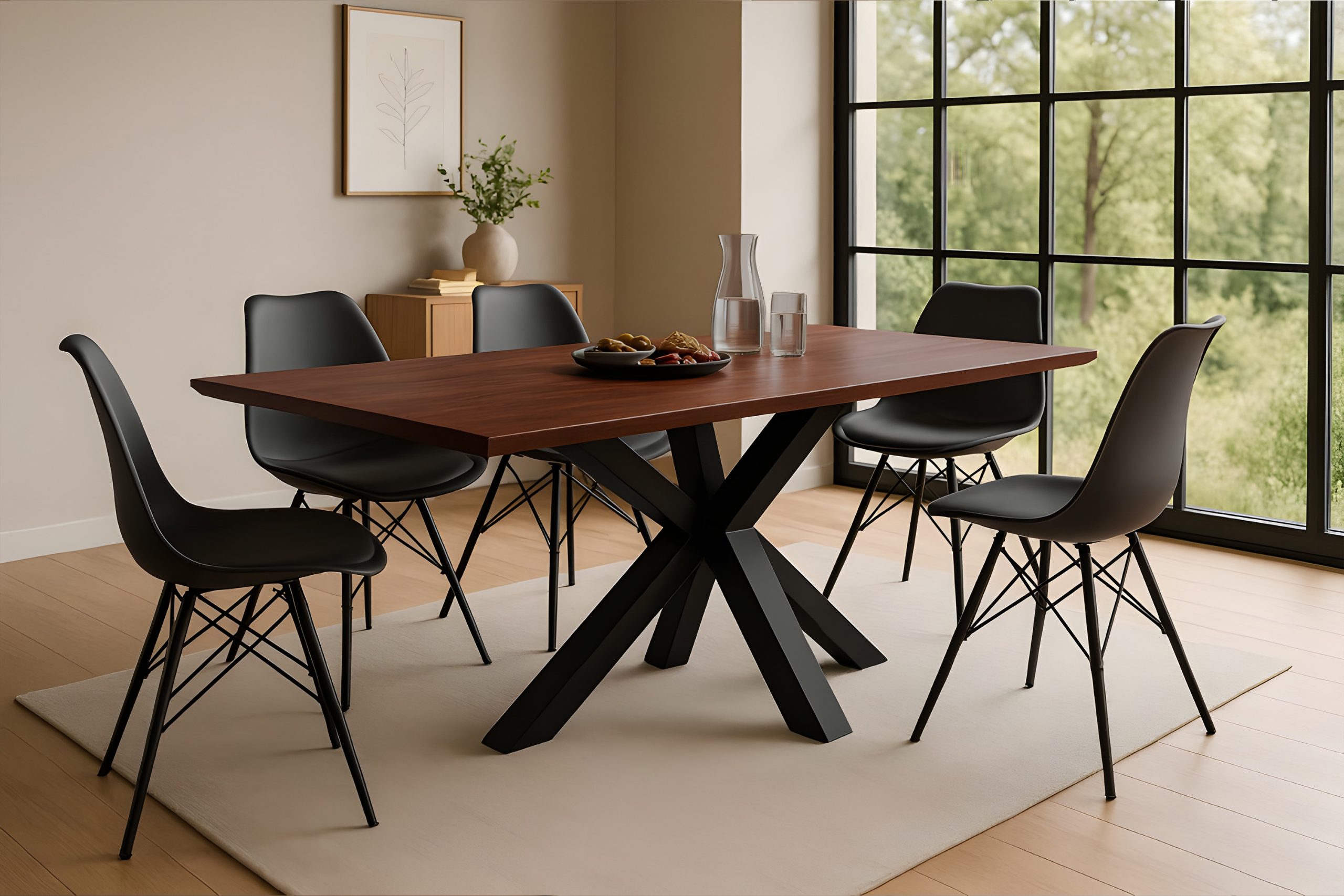 Esstisch 200x100 cm Akazie massiv kastaniefarben Schweizer Kante Spider-Gestell schwarz RITA – Bild 4