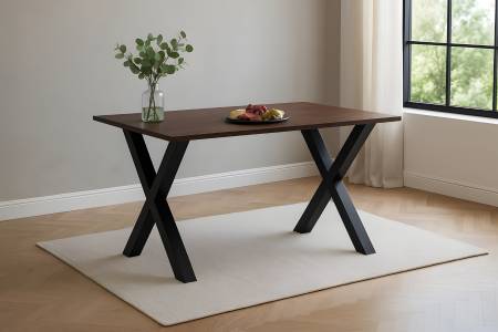 Esstisch 120x80 cm Akazie massiv kastaniefarben Schweizer Kante X-Gestell schwarz RITA