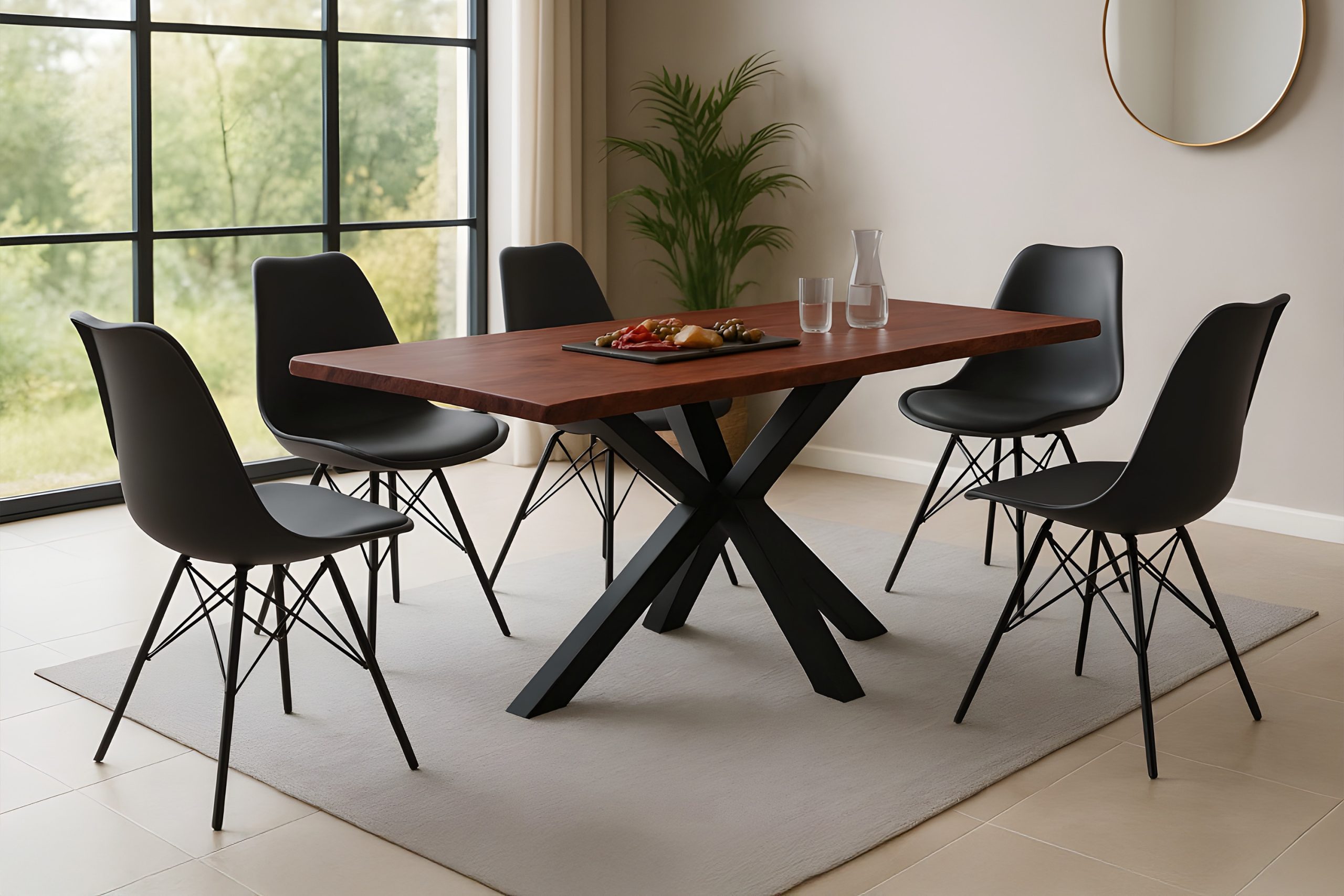 Esstisch Baumkante massiv Akazie kastaniefarben 160 x 85 cm Spider-Gestell schwarz ROXANA – Bild 4