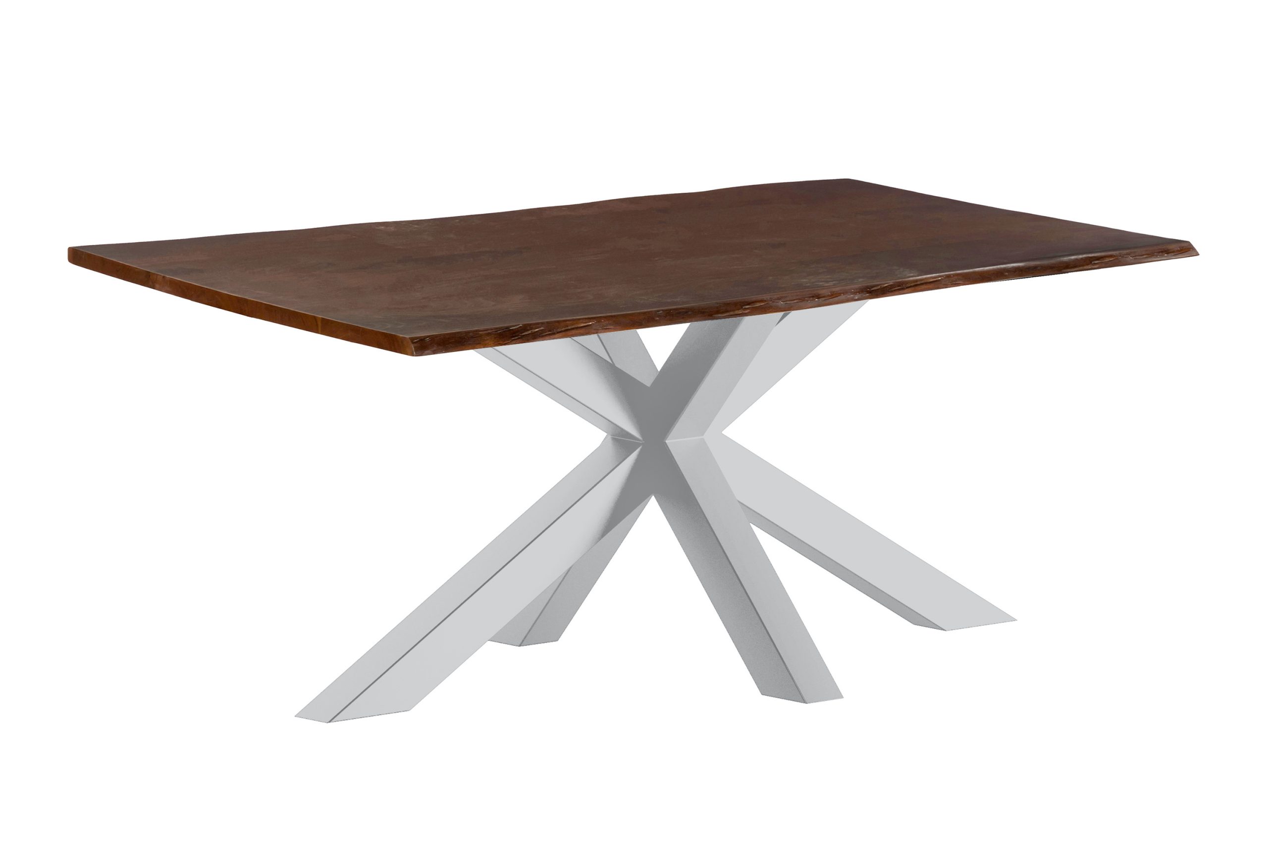 Esstisch Baumkante massiv Akazie kastaniefarben 140 x 80 cm Spider-Gestell silber ROXANA – Bild 2