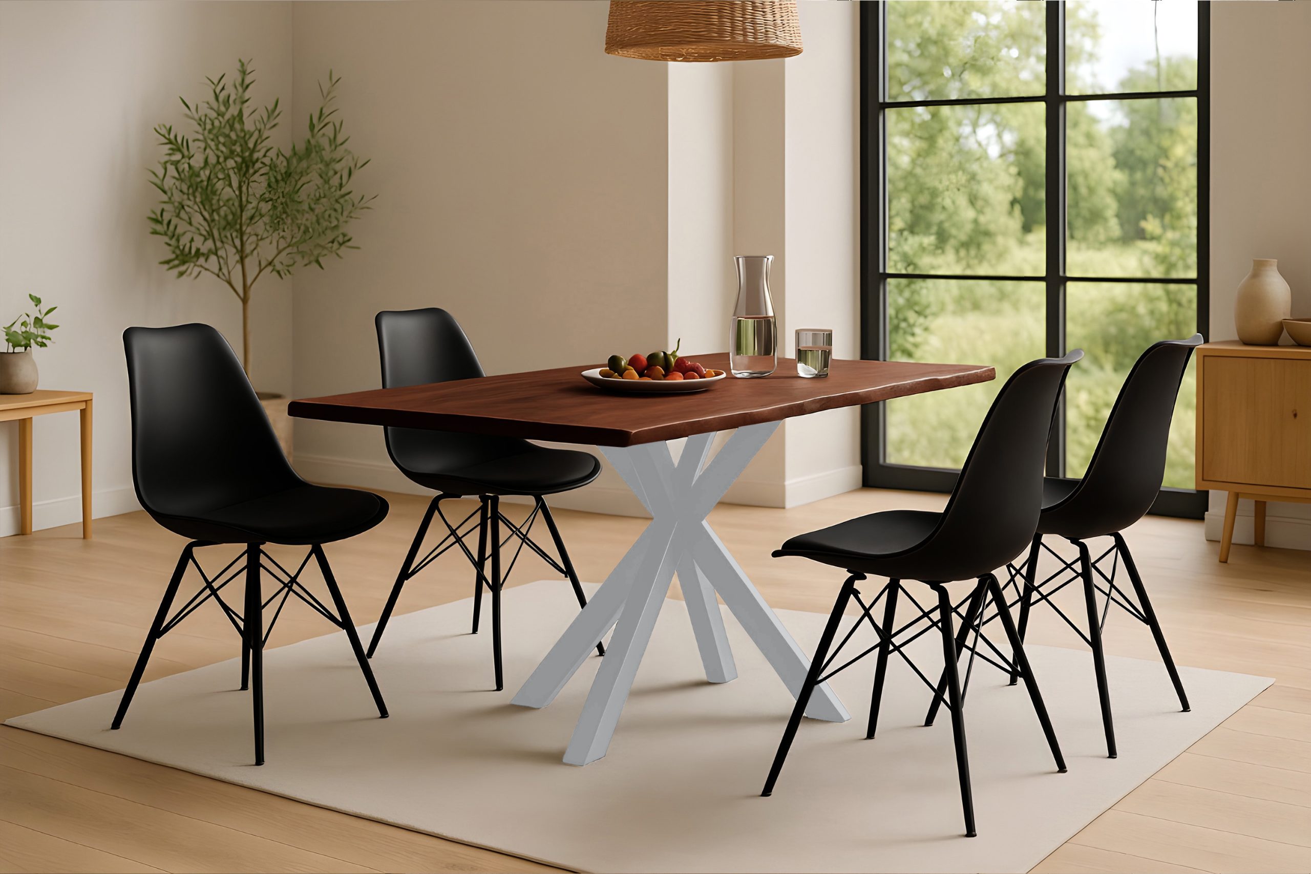 Esstisch Baumkante massiv Akazie kastaniefarben 140 x 80 cm Spider-Gestell silber ROXANA – Bild 4