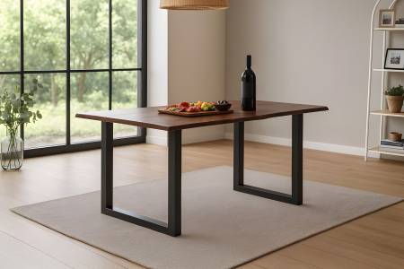 Esstisch Baumkante massiv Akazie kastaniefarben 140 x 80 cm U-Gestell schwarz ROXANA