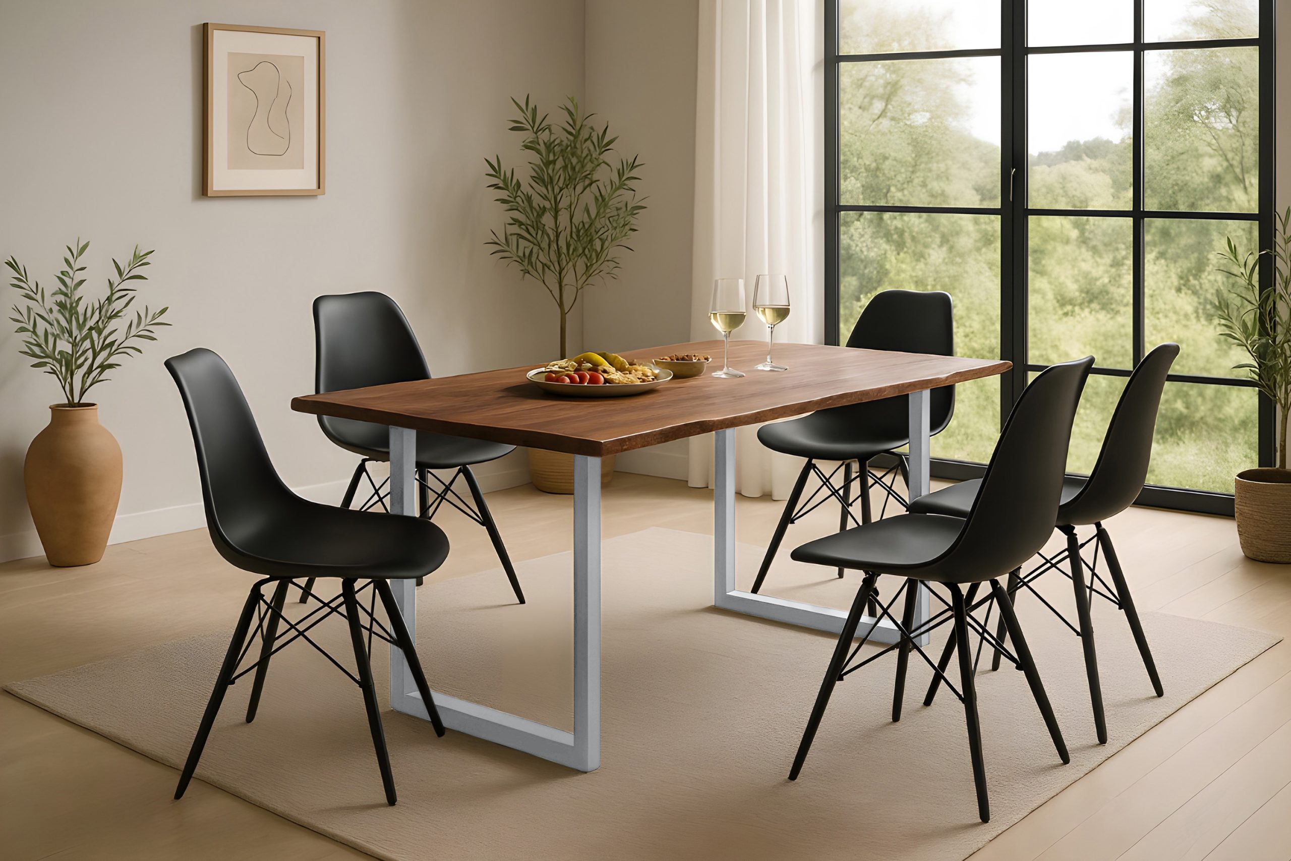 Esstisch Baumkante massiv Akazie kastaniefarben 140 x 80 cm U-Gestell silber ROXANA – Bild 4