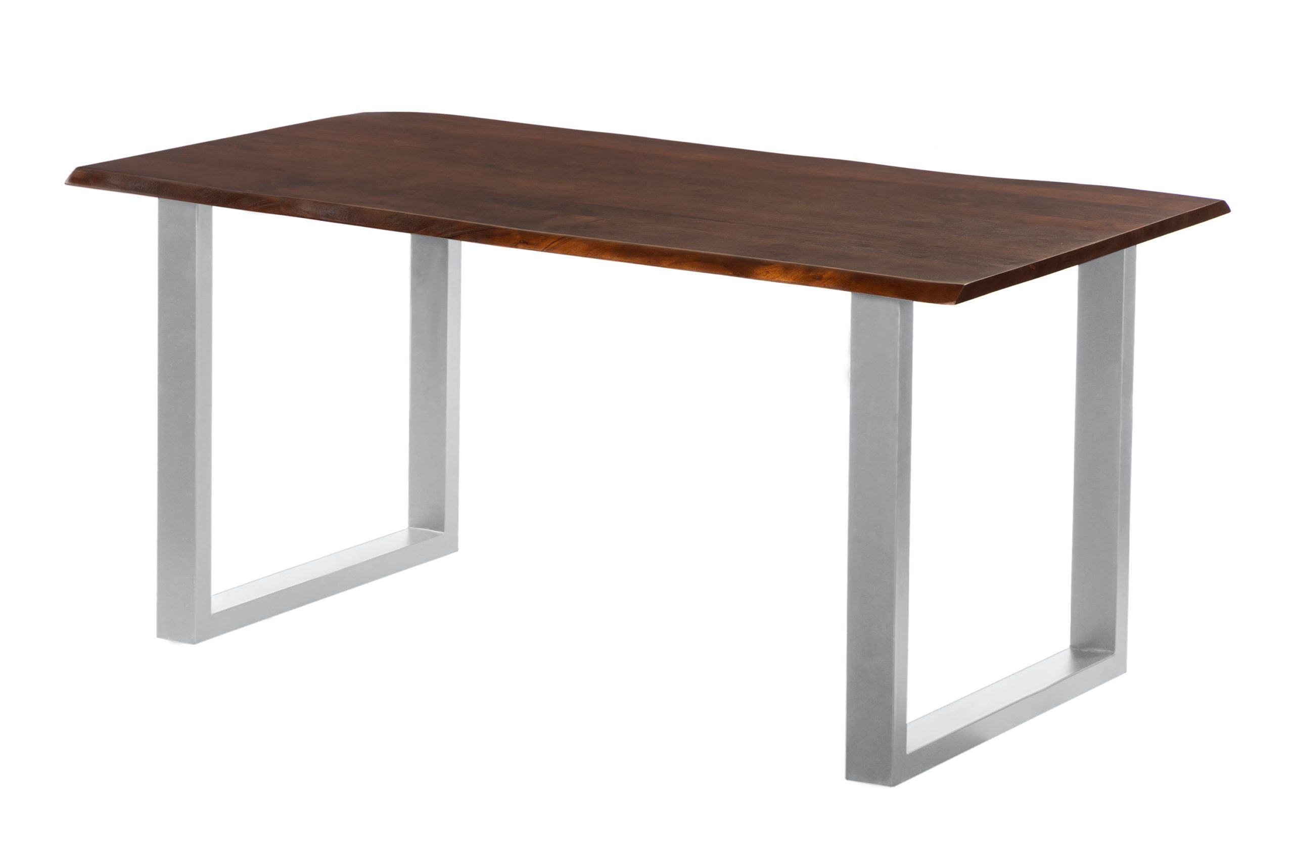 Esstisch Baumkante massiv Akazie kastaniefarben 160 x 85 cm U-Gestell silber ROXANA – Bild 2