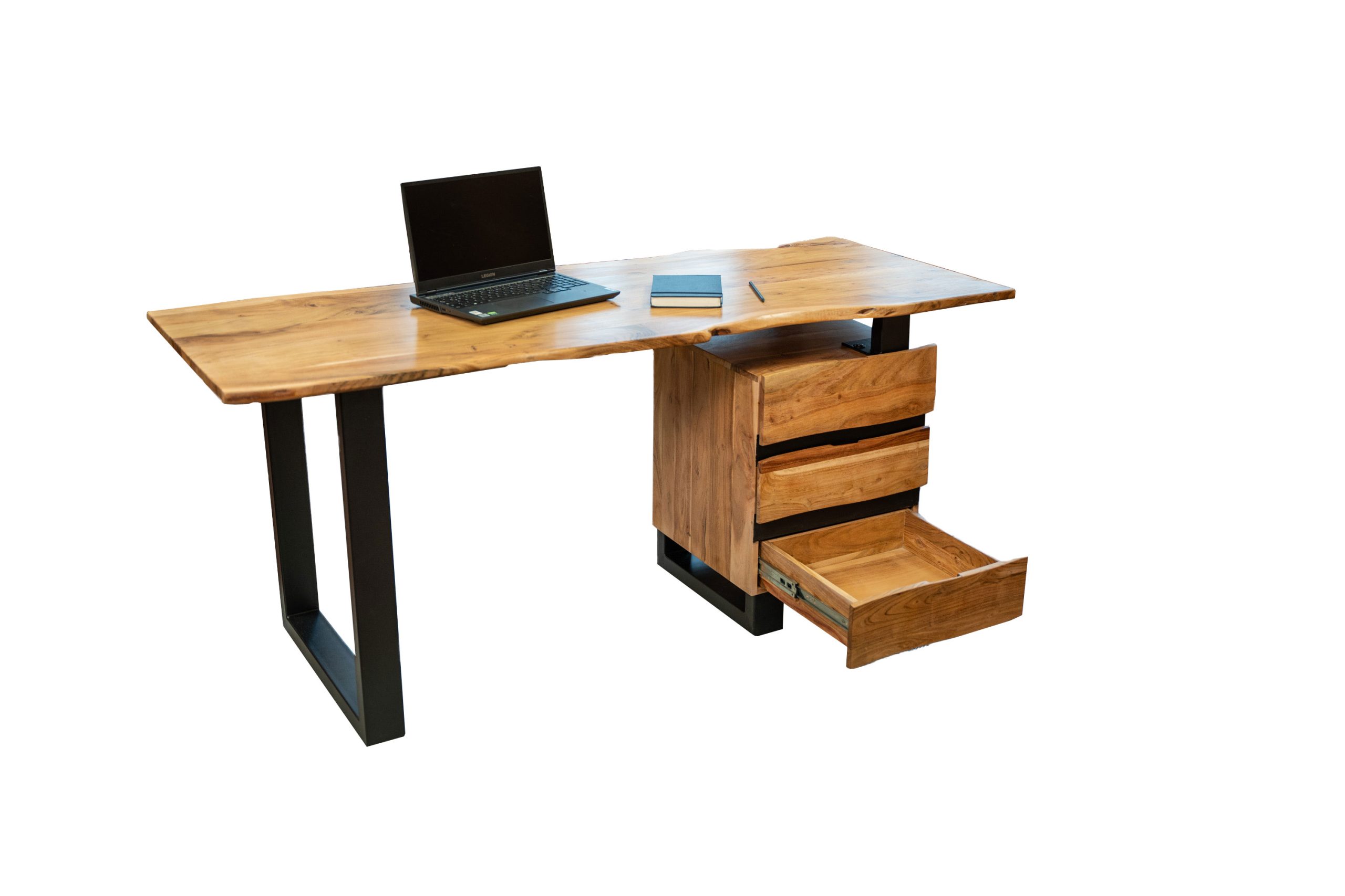 Schreibtisch Baumkante 170 x 70 cm Akazie natur U-Gestell schwarz NARA – Bild 3
