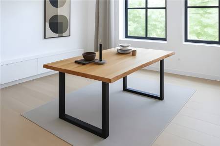 Esstisch Baumkante 120 x 80 cm Wildeiche U-Gestell schwarz SERRA