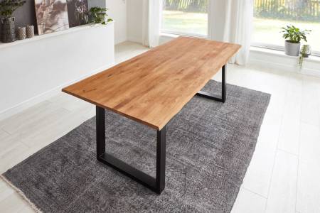 Esstisch Baumkante 200 x 100 cm Wildeiche U-Gestell schwarz SERRA