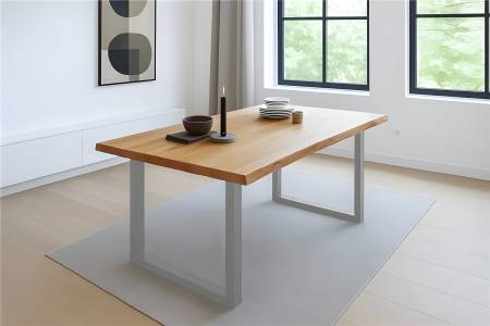 Esstisch Baumkante 160 x 85 cm Wildeiche U-Gestell silber SERRA