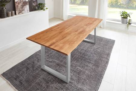 Esstisch Baumkante 280 x 100 cm Wildeiche U-Gestell silber SERRA