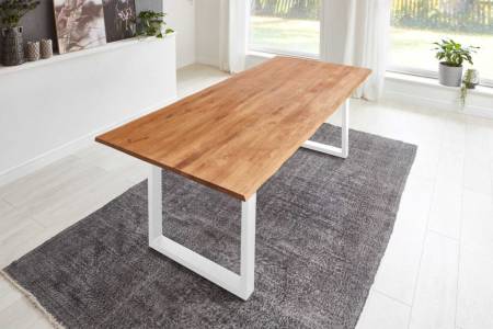 Esstisch Baumkante 200 x 100 cm Wildeiche U-Gestell weiß SERRA