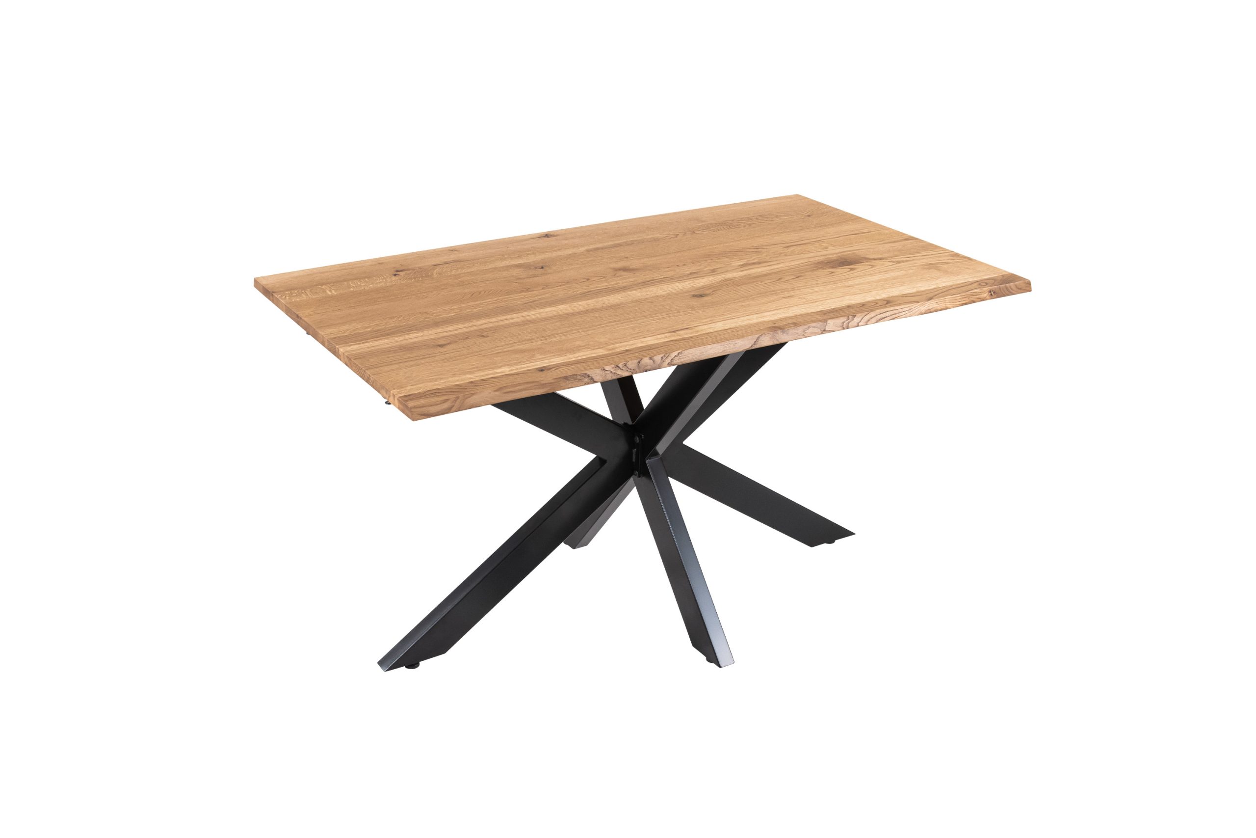 Esstisch 140(220)x80 cm mit Ansteckplatten Baumkante Wildeiche massiv Spider-Gestell schwarz SERRA – Bild 4