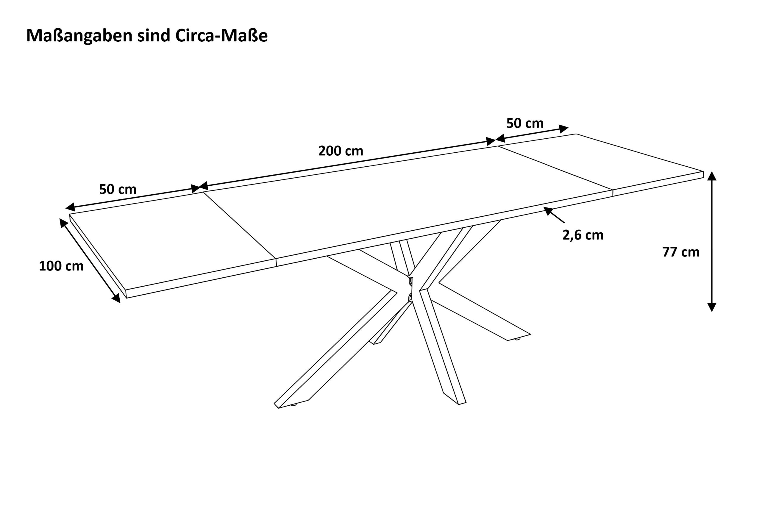Esstisch 200(300)x100 cm mit Ansteckplatten Baumkante Wildeiche massiv Spider-Gestell schwarz SERRA – Bild 3
