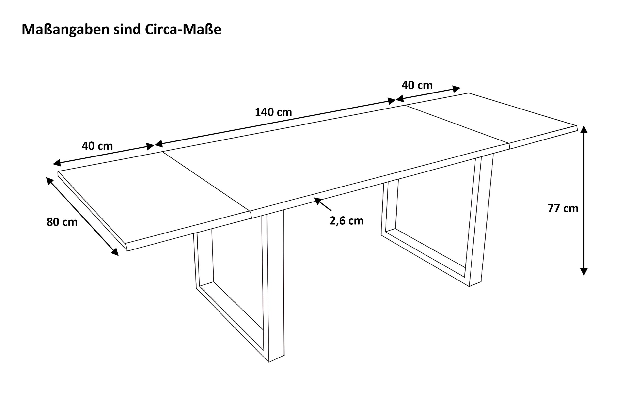 Esstisch 140(220)x80 cm mit Ansteckplatten Baumkante Wildeiche massiv U-Gestell schwarz SERRA – Bild 3