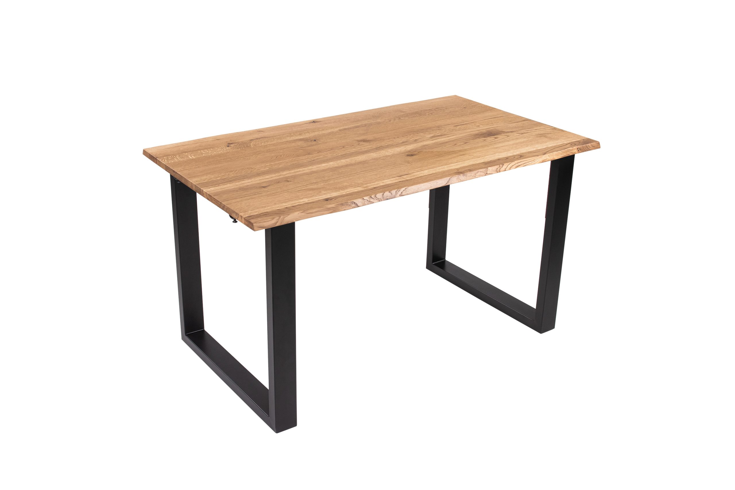 Esstisch 140(220)x80 cm mit Ansteckplatten Baumkante Wildeiche massiv U-Gestell schwarz SERRA – Bild 4