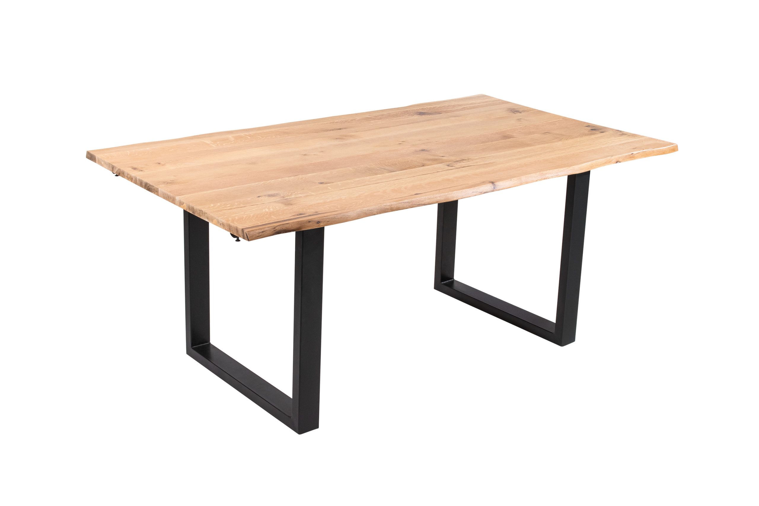 Esstisch 200(300)x100 cm mit Ansteckplatten Baumkante Wildeiche massiv U-Gestell schwarz SERRA – Bild 4