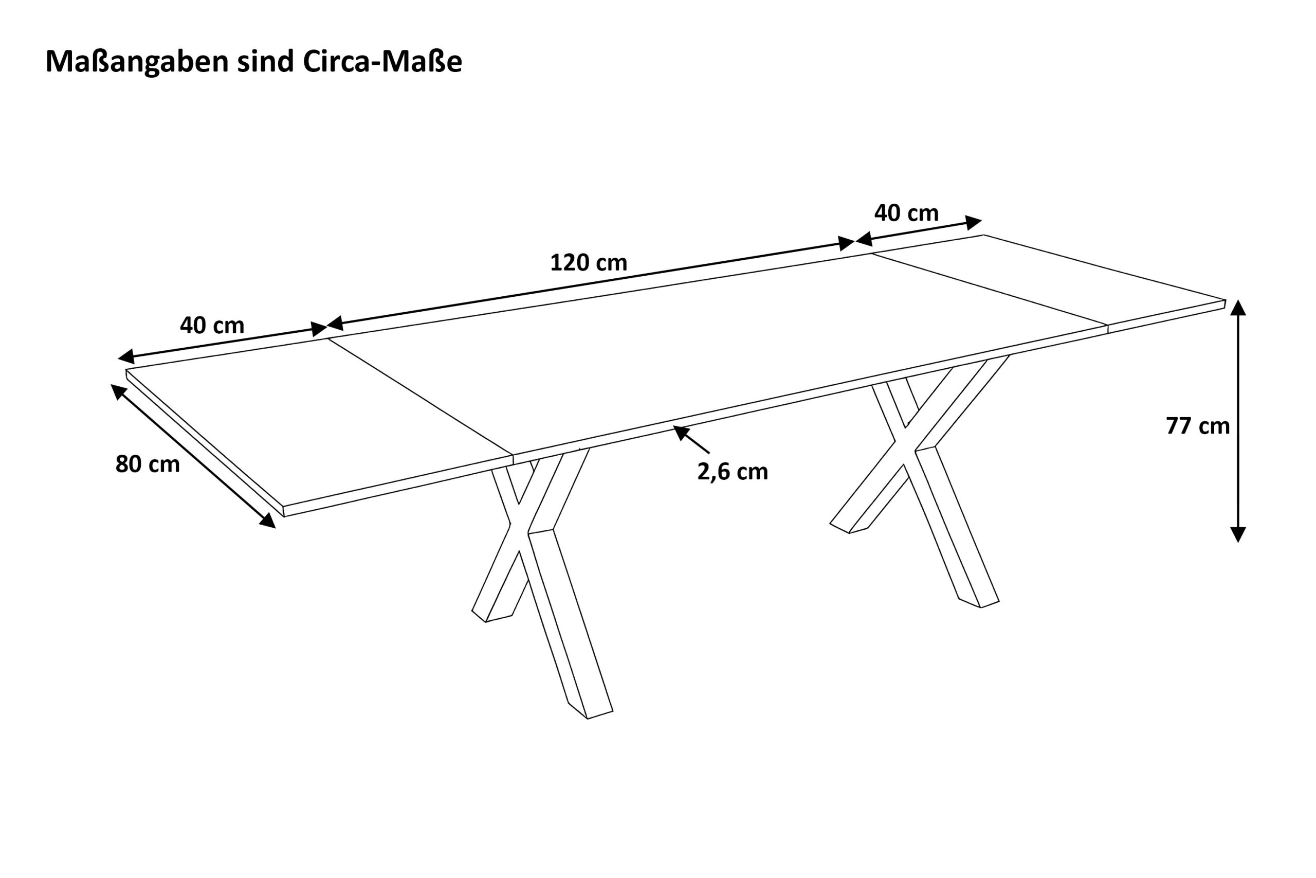 Esstisch 120(200)x80 cm mit Ansteckplatten Baumkante Wildeiche massiv X-Gestell schwarz SERRA – Bild 3