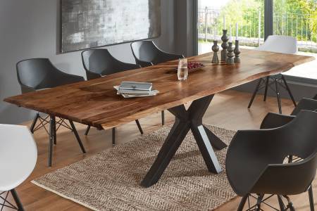 Esstisch Baumkante massiv Akazie nussbaum 200(300)x100 schwarz SPENCER