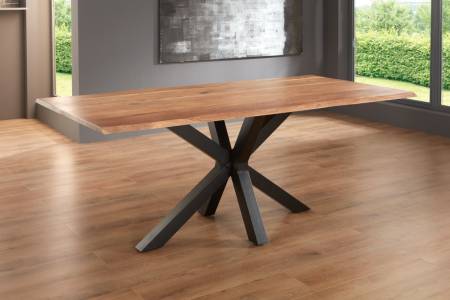 Esstisch Baumkante massiv Akazie natur 220 x 100 Spider-Gestell schwarz SPYRO