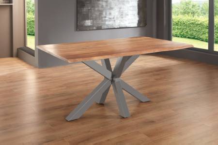 Esstisch Baumkante massiv Akazie natur 180 x 90 Spider-Gestell silber SPYRO