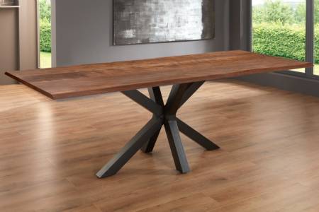 Esstisch Baumkante massiv Akazie nussbaum 280 x 100 Spider-Gestell schwarz SPYRO