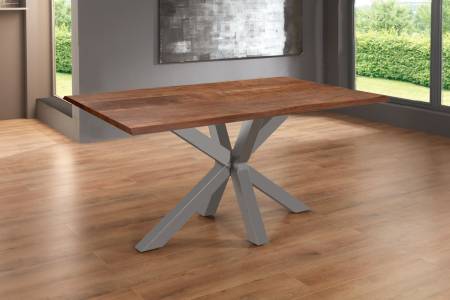 Esstisch Baumkante massiv Akazie nussbaum 140 x 80 Spider-Gestell silber SPYRO