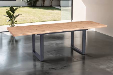 Esszimmertisch Baumkante eichenfarben 180(260) x 90 schwarz U-Gestell SWAN