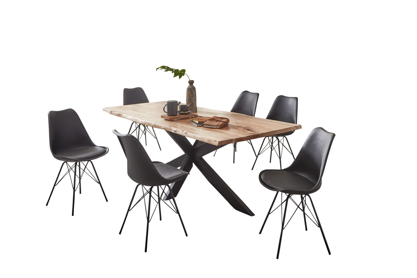 Esstisch Baumkante Akazie Natur 180 x 90 cm schwarz TABEA – Bild 6