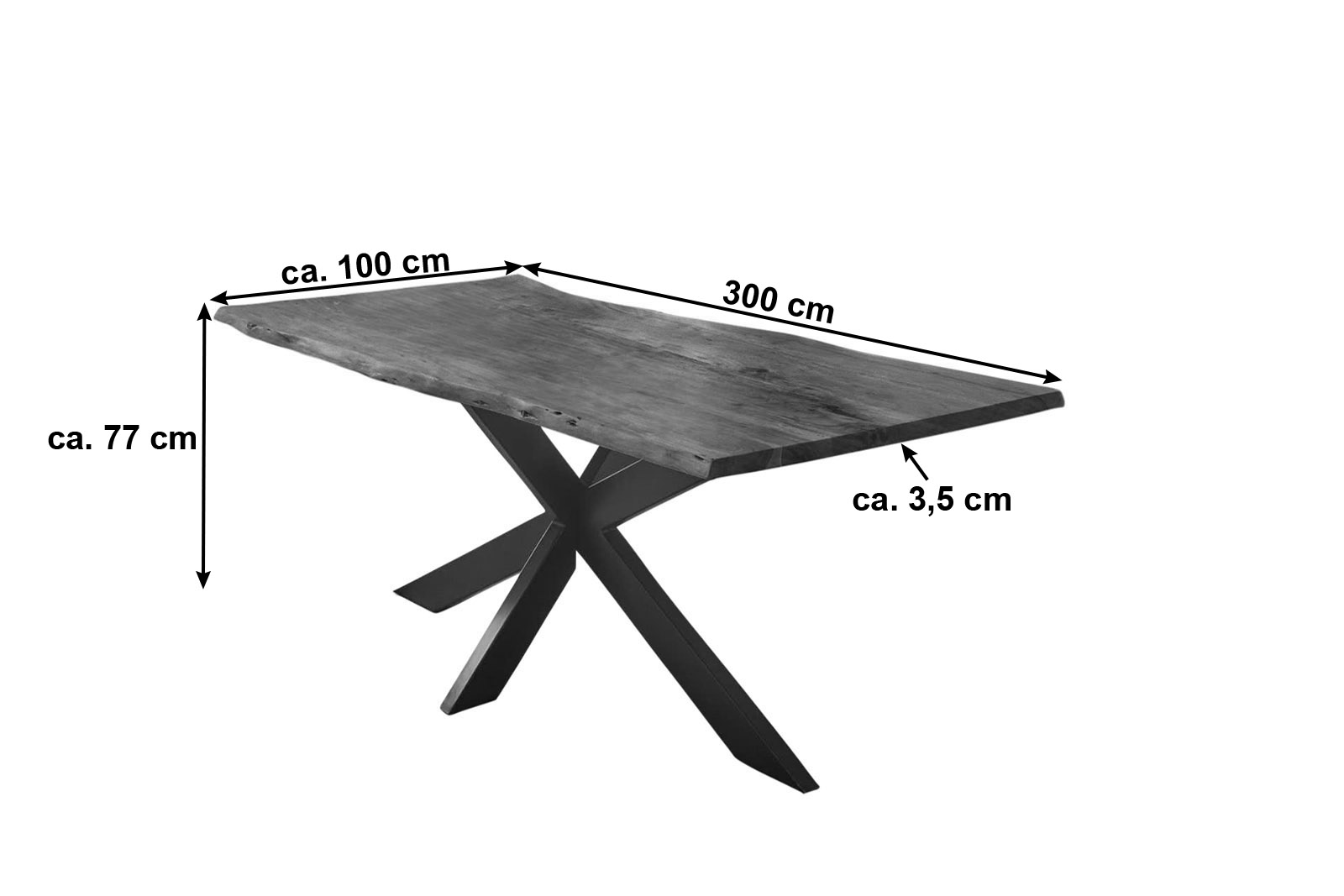 Esstisch Baumkante Akazie Nussbaum 300 x 100 cm schwarz TABEA – Bild 2