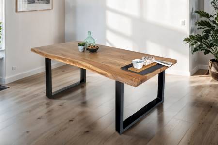 Esstisch Baumkante Akazie massiv Natur 160 x 85 cm U-Gestell schwarz THEA