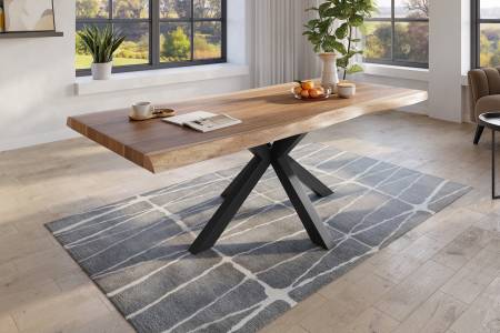 Baumkantentisch 240 x 110 cm Esstisch massiv Akazie Natur Spider-Gestell Schwarz TITAN