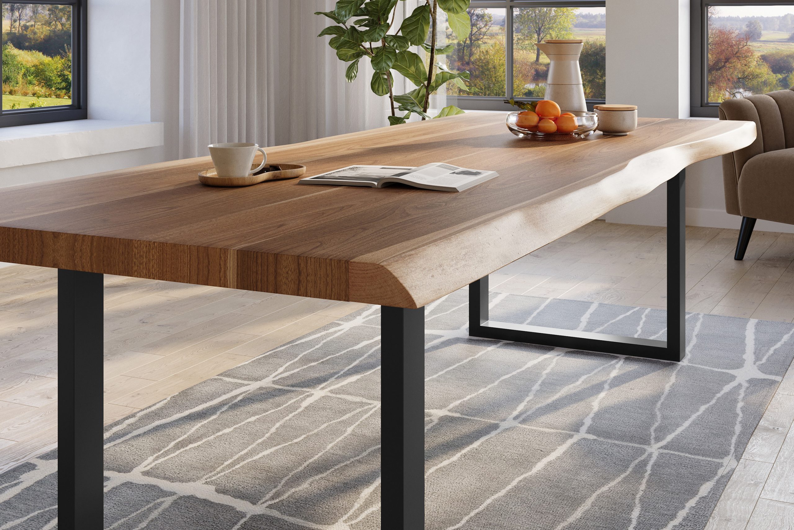 Baumkantentisch 260 x 120 cm Esstisch massiv Akazie Natur U-Gestell Schwarz TITAN – Bild 5