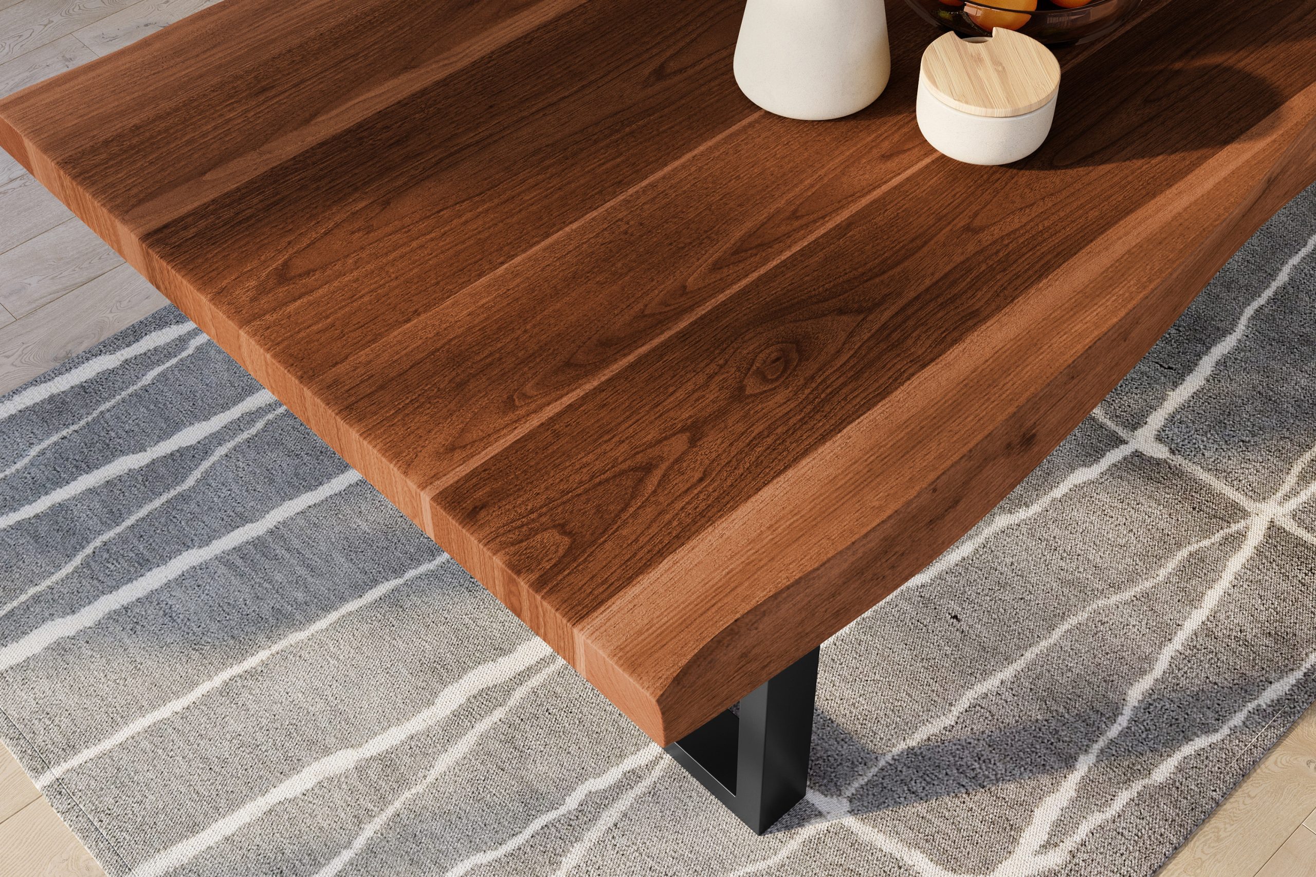 Baumkantentisch 260 x 120 cm Esstisch massiv Akazie Nussbaum U-Gestell Schwarz TITAN – Bild 5