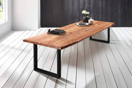 Baumkantentisch Esstisch Akazie Natur 240 x 120 cm schwarz Valin