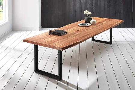 Baumkantentisch Esstisch Akazie Natur 260 x 120 cm schwarz Valin