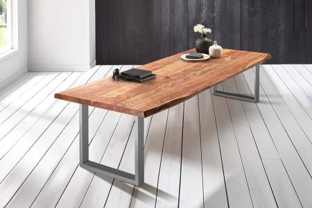 Baumkantentisch Esstisch Akazie Natur 260 x 120 cm silber Valin