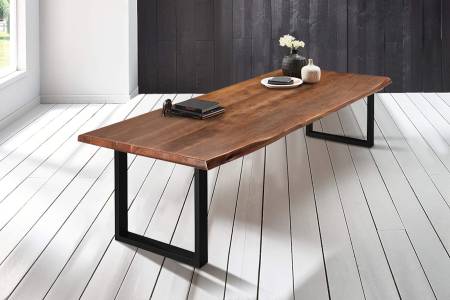 Baumkantentisch Esstisch Akazie Nussbaum 240 x 120 cm schwarz Valin