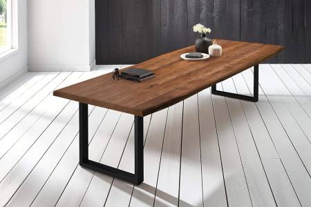 Baumkantentisch Esstisch Akazie Nussbaum 260 x 120 cm schwarz Valin