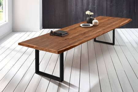 Baumkantentisch Esstisch Akazie Nussbaum 350 x 120 cm silber Valin