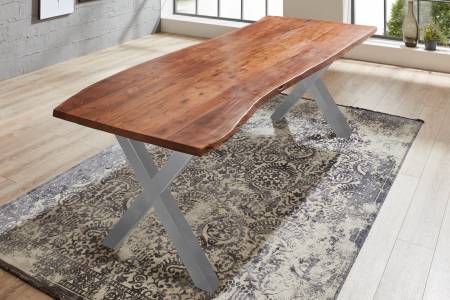 Esstisch Baumkante massiv Akazie nussbaum 220 x 100 silber XANTEN