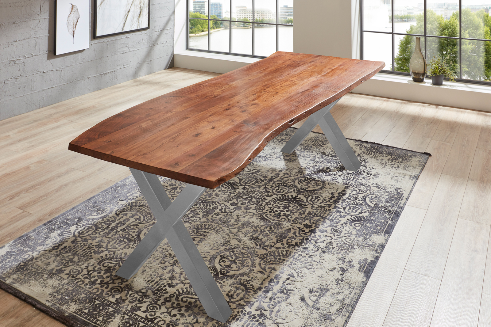 Esstisch Baumkante massiv Akazie nussbaum 220 x 100 silber XANTEN – Bild 6