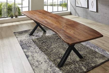 Esstisch Baumkante massiv Akazie nussbaum 300 x 100 schwarz XAVER