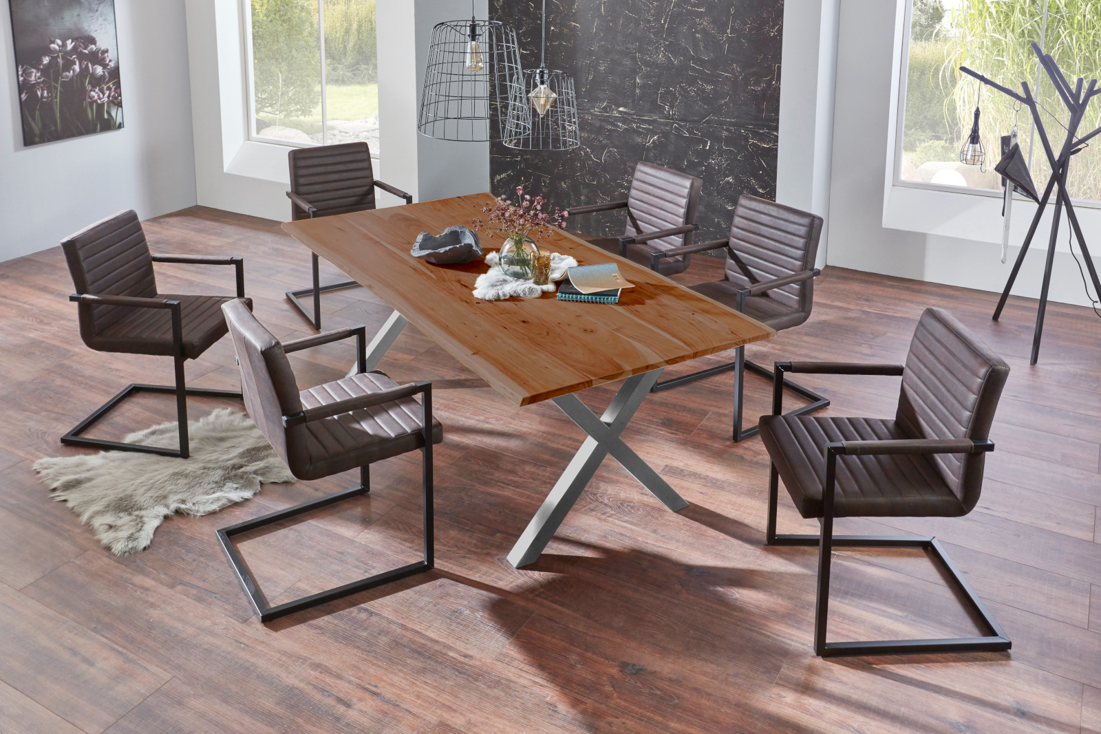 Esstisch Baumkante massiv Akazie nussbaum 180 x 90 silber XAVER – Bild 7