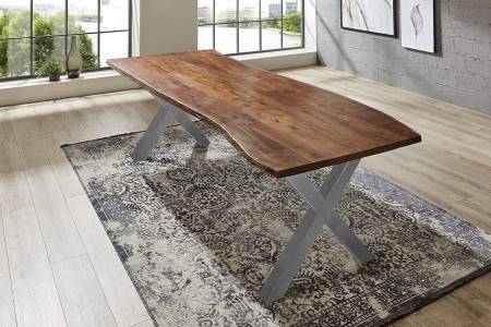 Esstisch Baumkante massiv Akazie nussbaum 240 x 100 silber XAVER