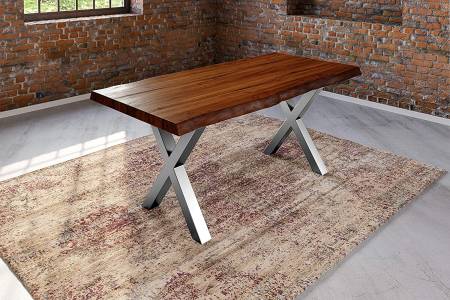 Esstisch Baumkante massiv Akazie nussbaum 200 x 100 silber Xerez