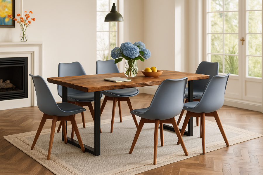 SAM_NEU-Esszimmer-Baumkante-Tischgruppen-Quinn-mit_Lovelace-sechs_Stuehle-nuss_grau-220-BKT_Essgruppe_Quinn_01-4